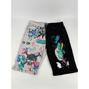 Rock Salt Graffiti Art Shorts Mens Size‎ 36 Black White Multicolor Denim